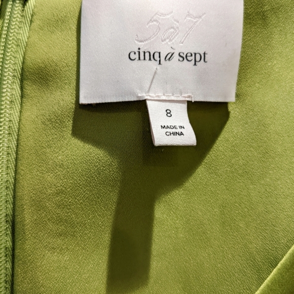 Cinq a Sept 100% Silk Zosia Satin Chartreuse Dress - Picture 6 of 8